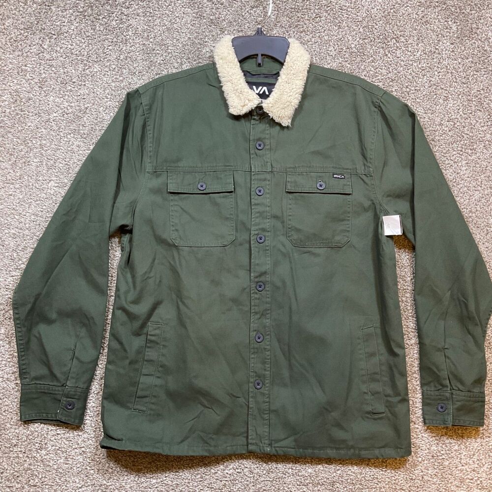 RVCA Mens‎ Green Range Jacket Shacket Sherpa Collar Utility Lined Size Small NWT